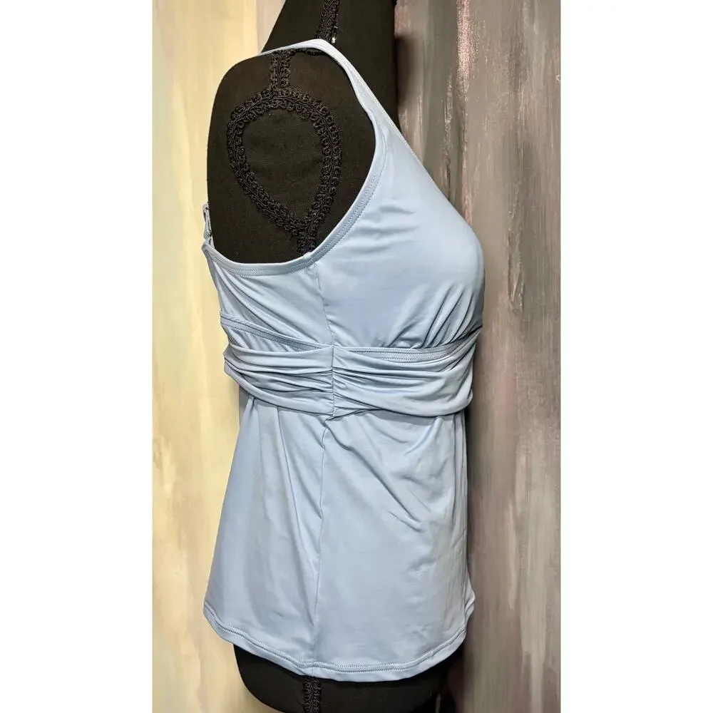 Lands' End Chlorine Resistant Light Blue V-Neck Twist Tankini Swim Top S NWT